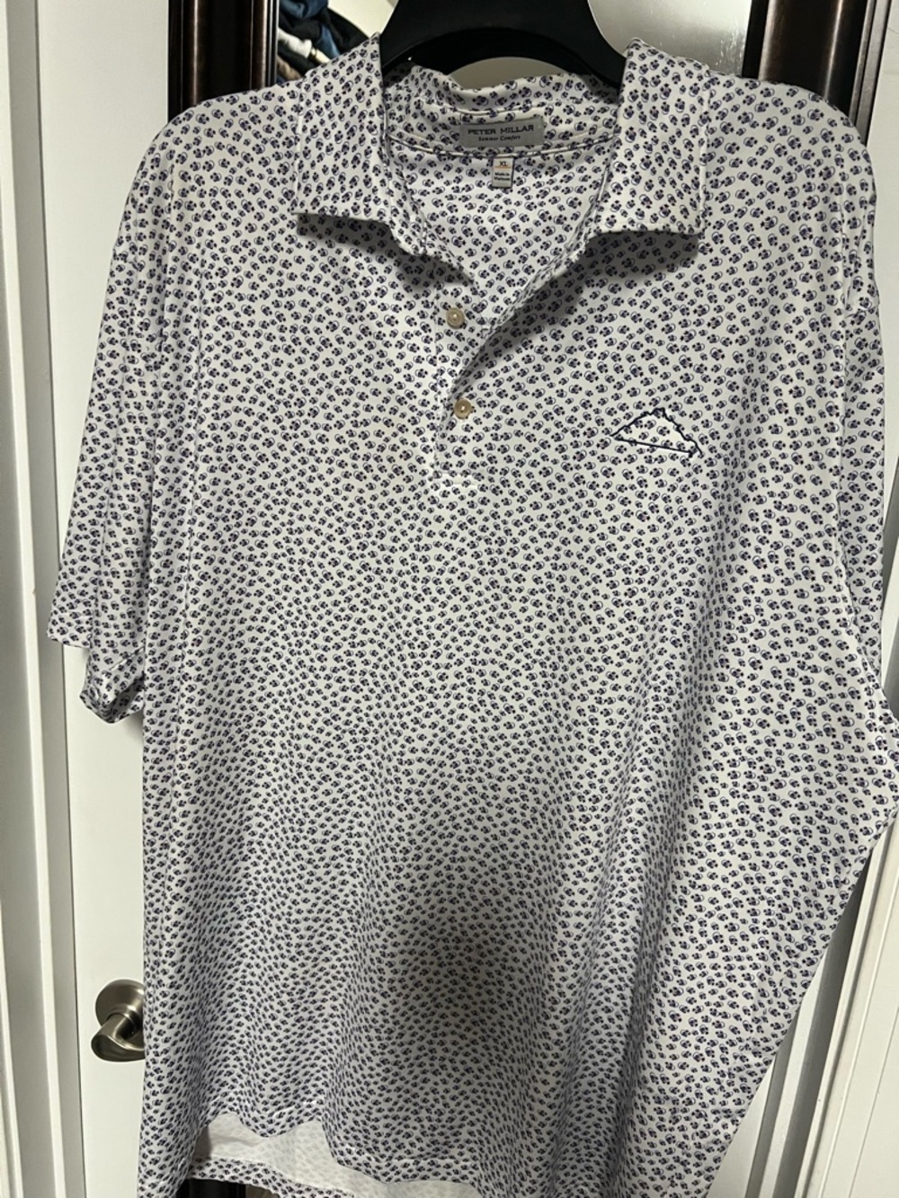 Peter Millar White Polo with Navy Micro Print